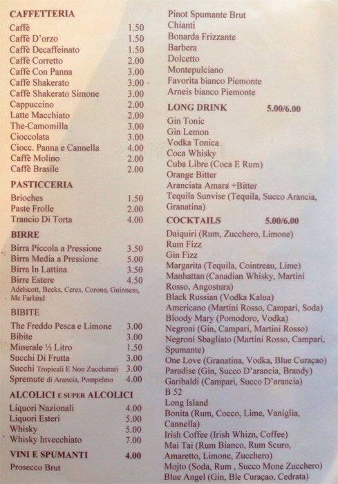 Menu di Molino delle Armi - PARTNER ELFBAR LOST MARY 