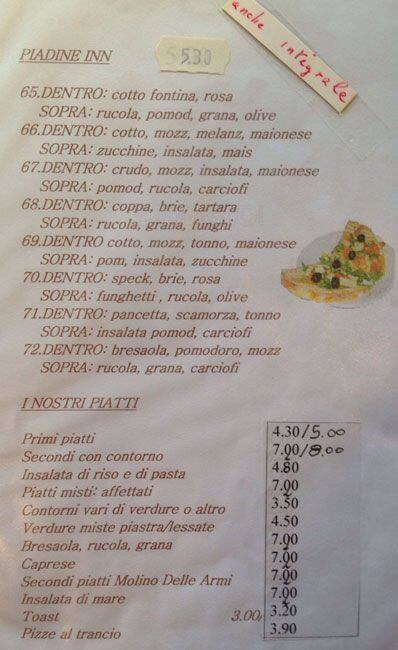 Menu di Molino delle Armi - PARTNER ELFBAR LOST MARY 