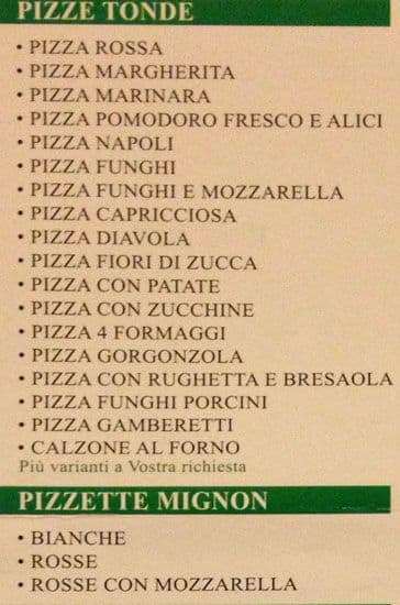 Menu di Rosticceria Pizzeria 