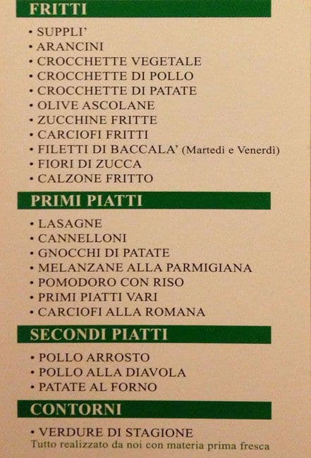 Menu di Rosticceria Pizzeria 