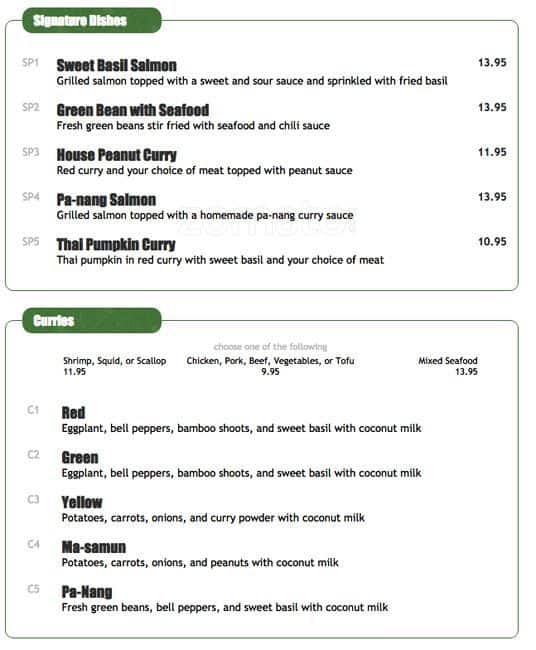 Menu at Red Curry restaurant, Beaverton, SW Nimbus Ave