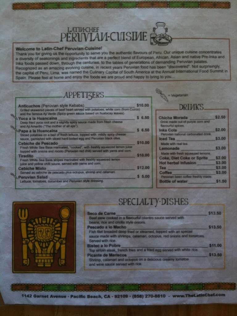 Latin Chef Menu For Pacific Beach San Go Latin Chef Pacific Beach Menu