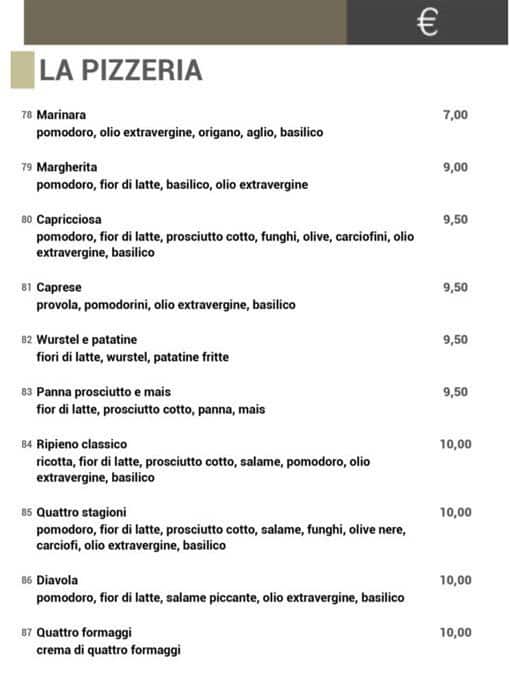 Menu di Da Regina 