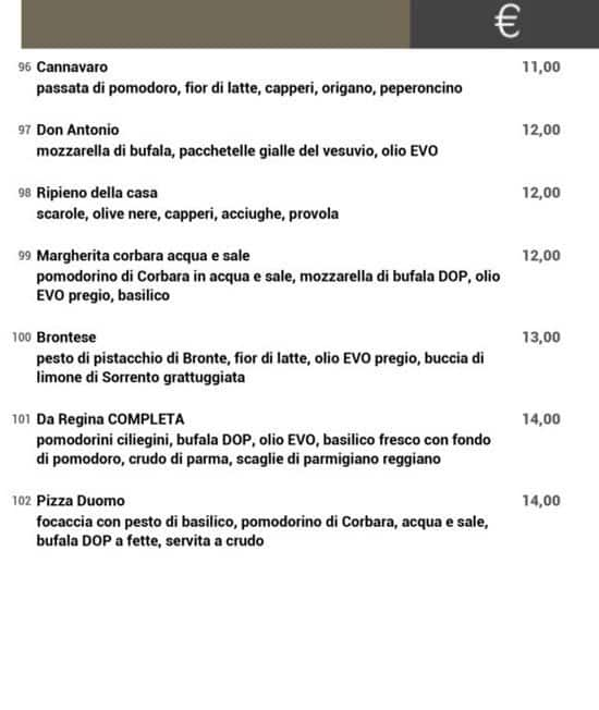 da regina menu menu for da regina duomo milano