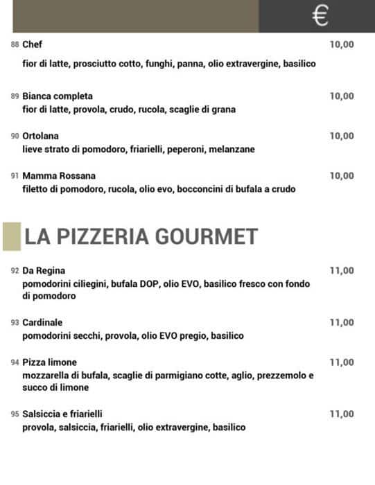 Menu di Da Regina 