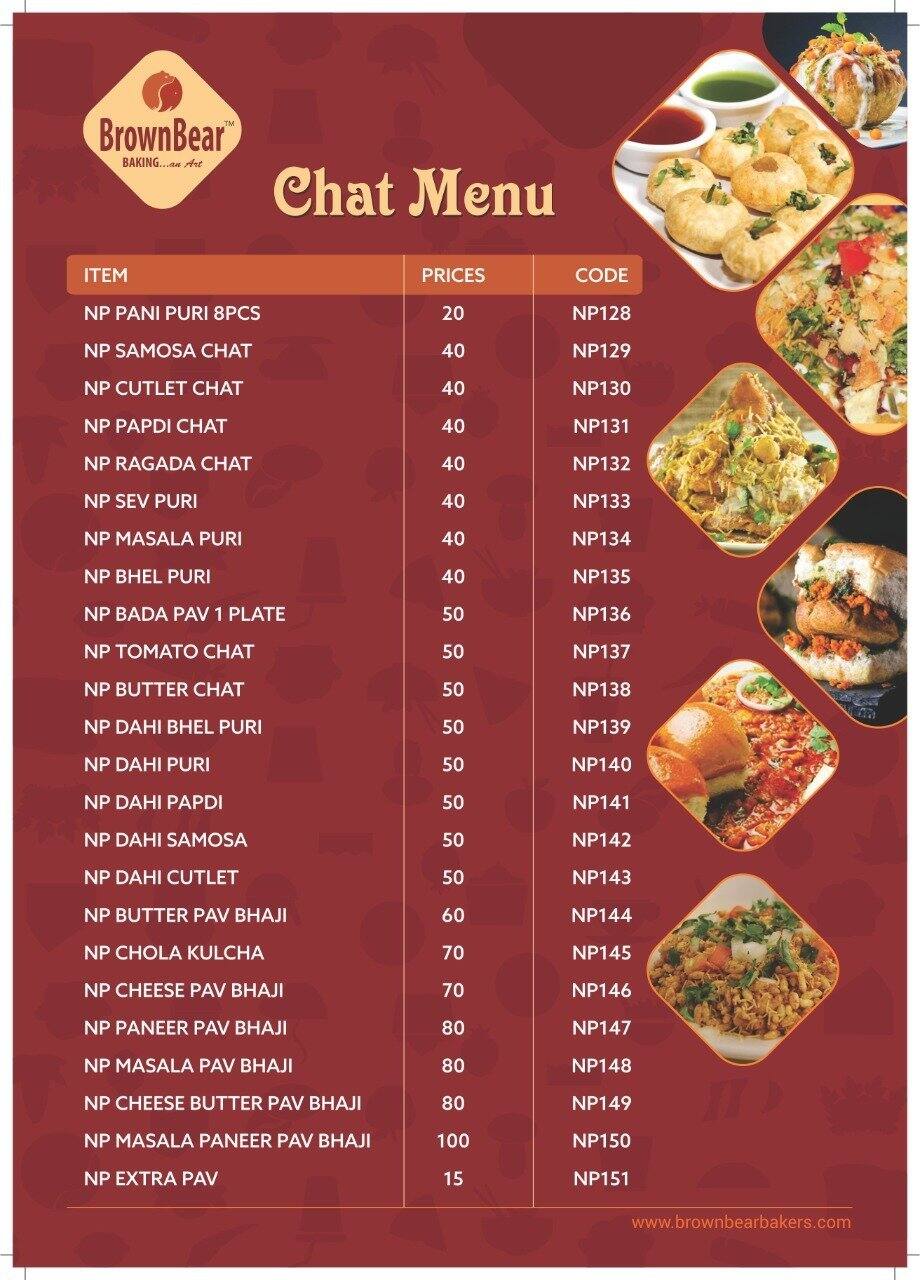 Menu of Brown Bear Bakers, Nizampet, Hyderabad