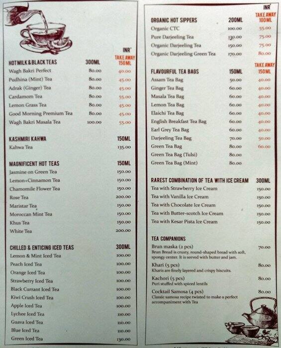 Wagh Bakri Tea Lounge Menu, Menu for Wagh Bakri Tea Lounge, Vile Parle