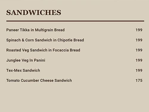 Wagh Bakri Tea Lounge menu