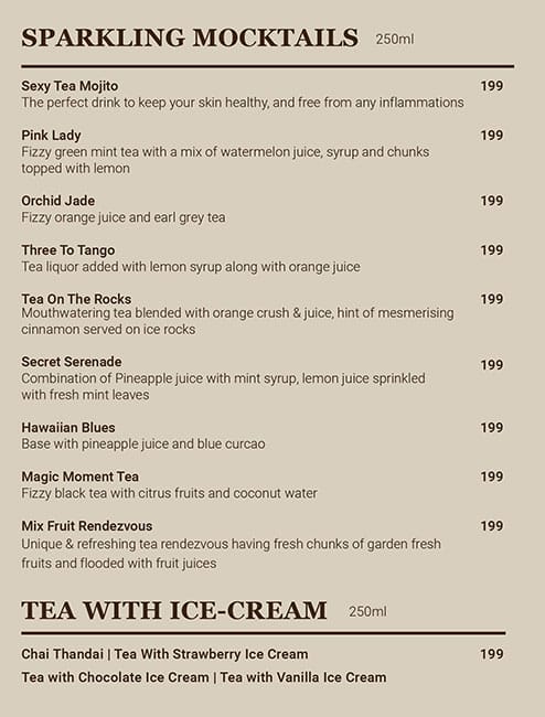 Wagh Bakri Tea Lounge menu