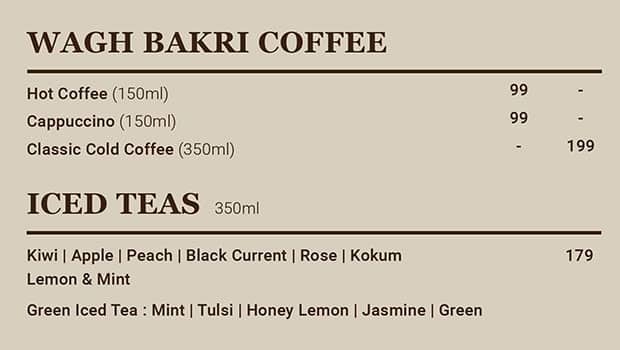 Wagh Bakri Tea Lounge menu