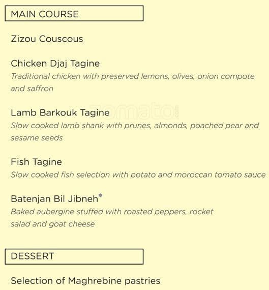 Menu at Tagine Restaurant, London, 3 Fernlea Rd