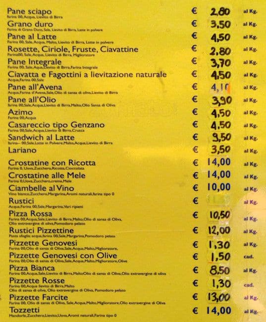Menu de Panificio Boldrini