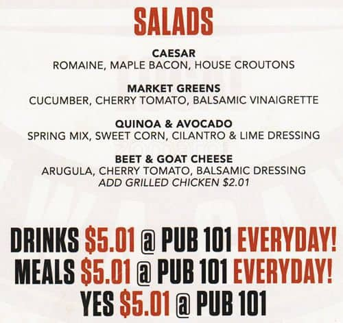 Menu de Pub 101