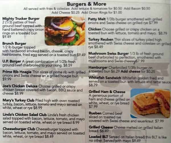 Menu at St Ignace Truck Stop restaurant, Saint Ignace