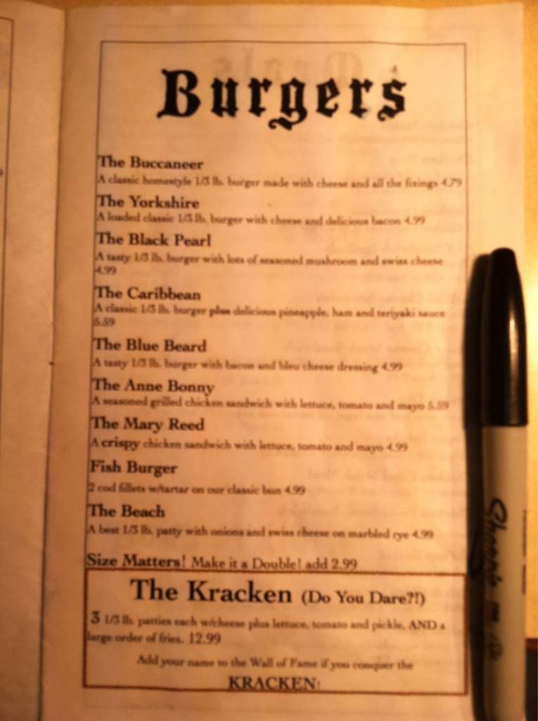 Doubloons menu