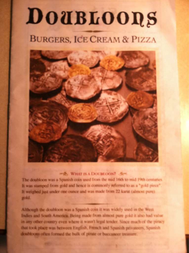 Doubloons menu