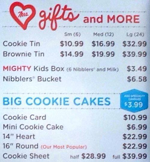 Carta de Mrs Fields Cookies