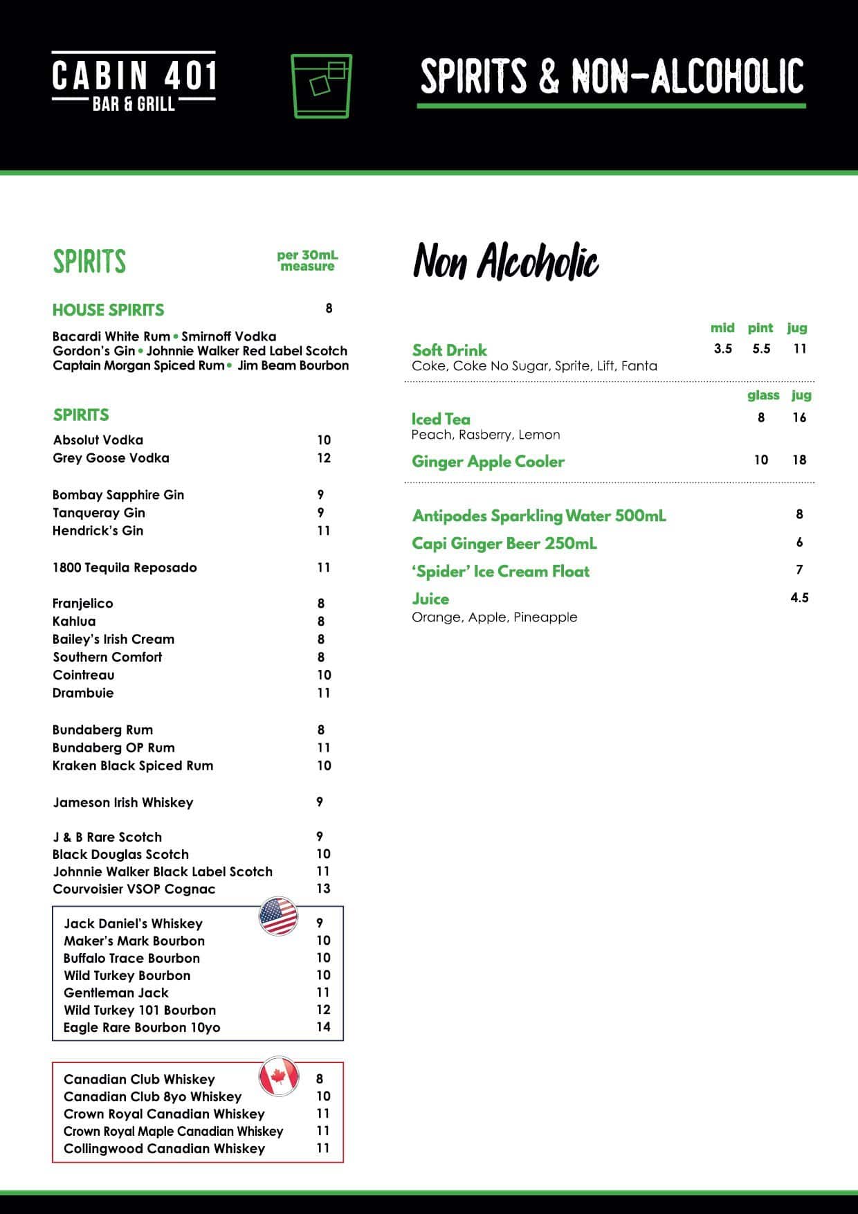 Menu at Cabin 401 Bar & Grill, Bibra Lake