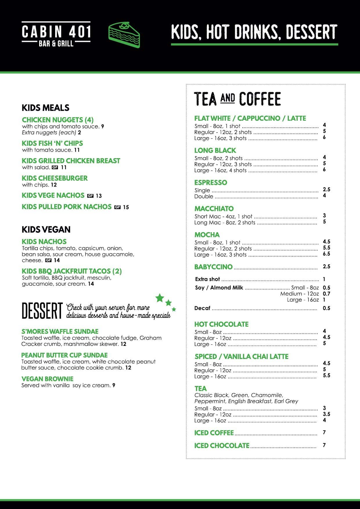 Menu at Cabin 401 Bar & Grill, Bibra Lake