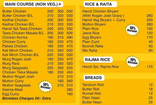 Handi Chhadeyan Di menu