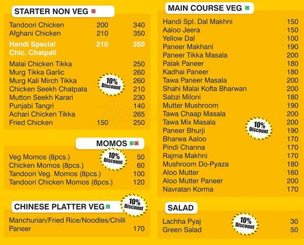 Handi Chhadeyan Di menu