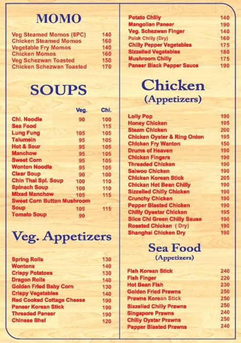 Menu Of Chinthai, 7 Bungalows, Andheri West, Mumbai