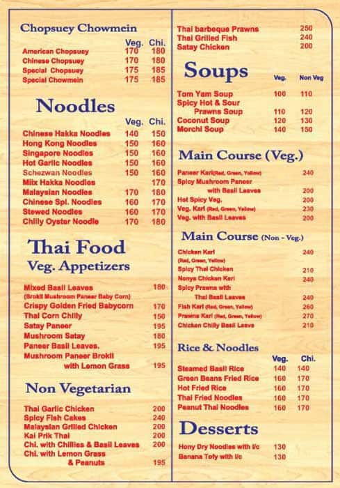 ChinThai The Restaurant Chinese And Thai Restaurant Andheri West menu