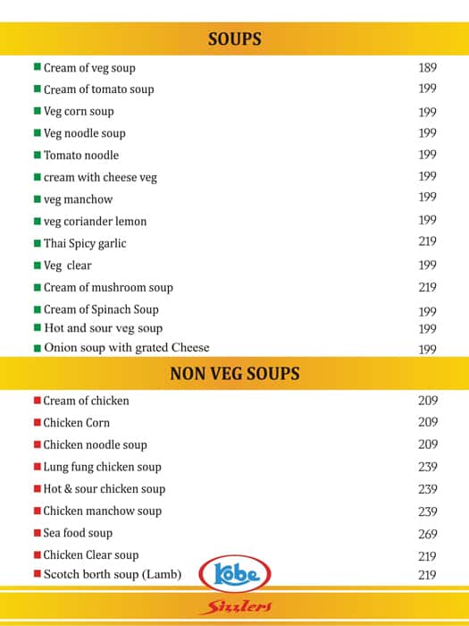 Kobe Sizzlers menu