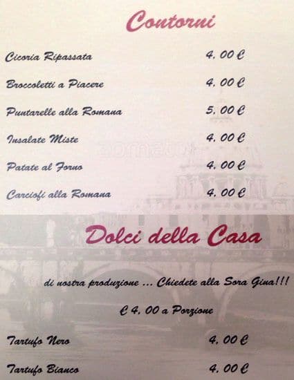 Menu di Da Sora Gina 