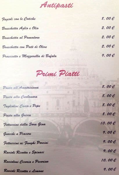 Menu di Da Sora Gina 