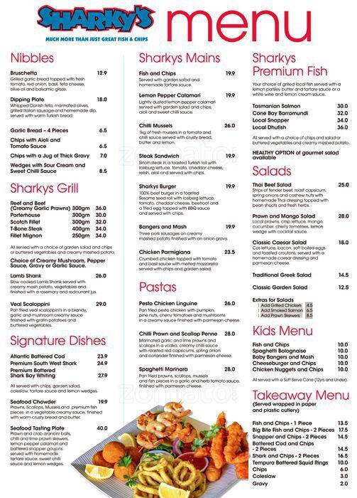 Sharky's Fish & Chips Mandurah a Perth Foto del Menu con Prezzi