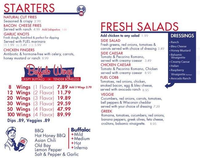 Fuel Pizza menu, Menu restauracji Fuel Pizza, Collingwood, Charlotte