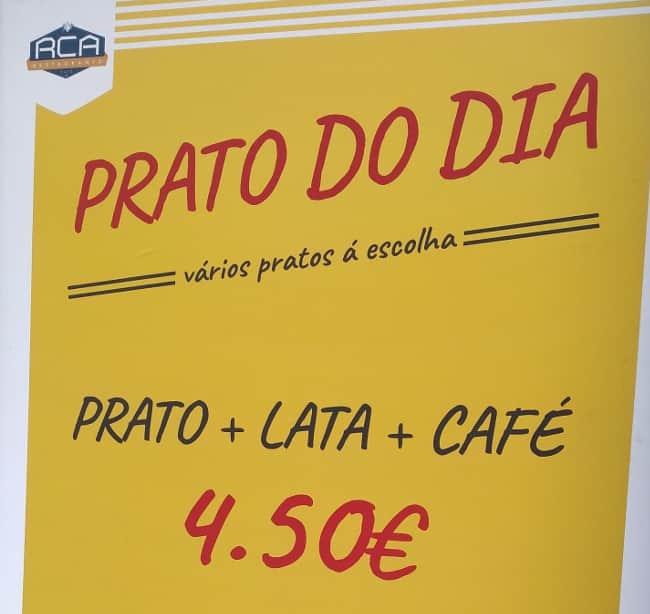 Carta de RCA Restaurante, Oporto