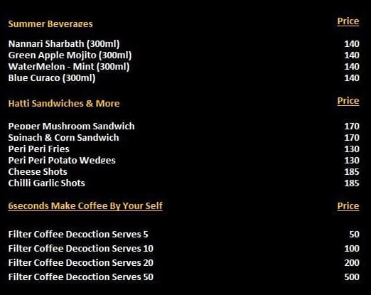 Hatti Kaapi - Jayanagar menu