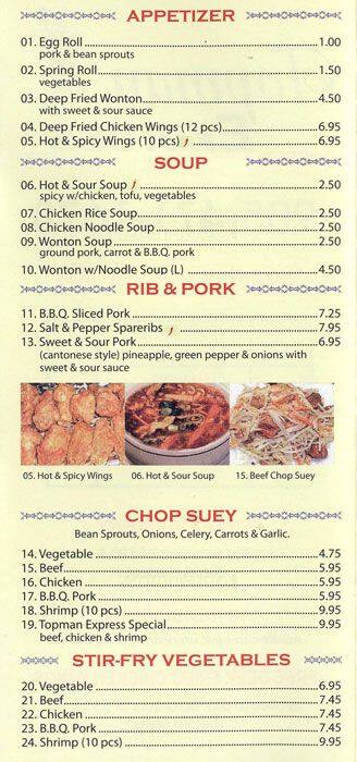 Topman Express menu