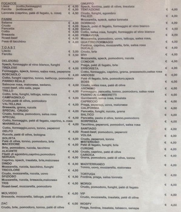 Menu di Bar Anny Caffè Caribe 
