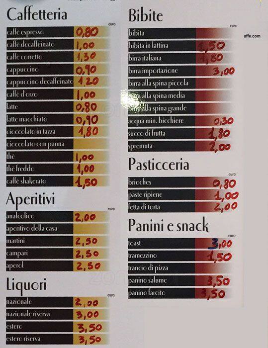 Menu di Camera Caffè 