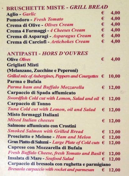 La Biga Menu Menu For La Biga Colosseo Roma