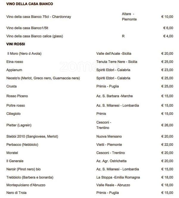 Menu di Tutti Frutti 