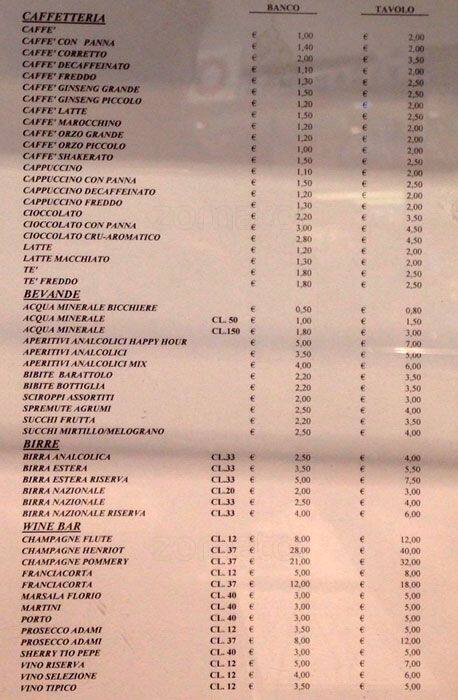 Menu di Bar Torrefazione Arcioni 
