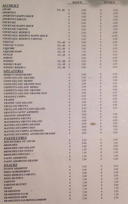 Menu di Bar Torrefazione Arcioni 