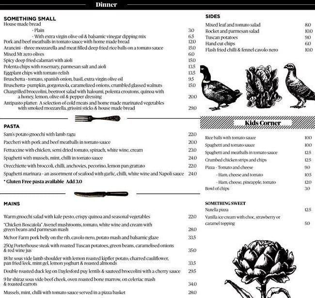 Menu at The Winery Kitchen pizzeria, Seymour