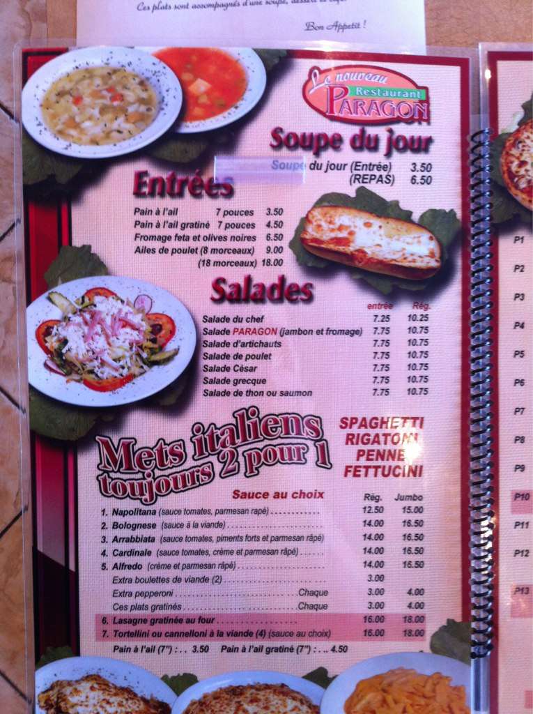 Nouveau Paragon Jarry Menu, Menu for Nouveau Paragon Jarry, Saint
