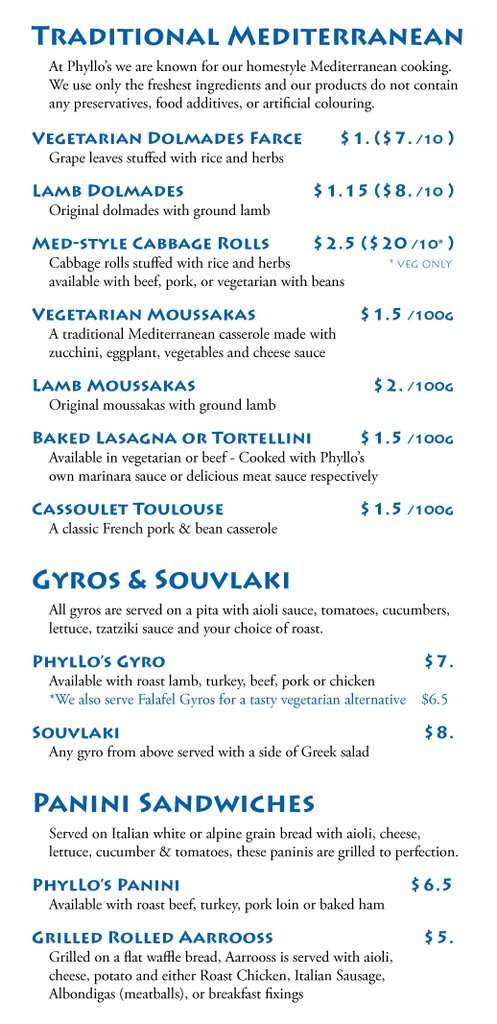 Menu de Phyllo's
