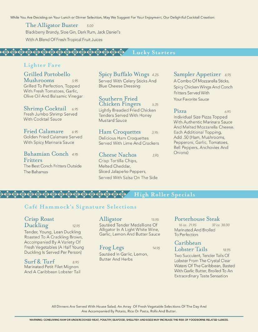 Cafe Hammock Menu, Menu for Cafe Hammock, Sweetwater/Tamiami