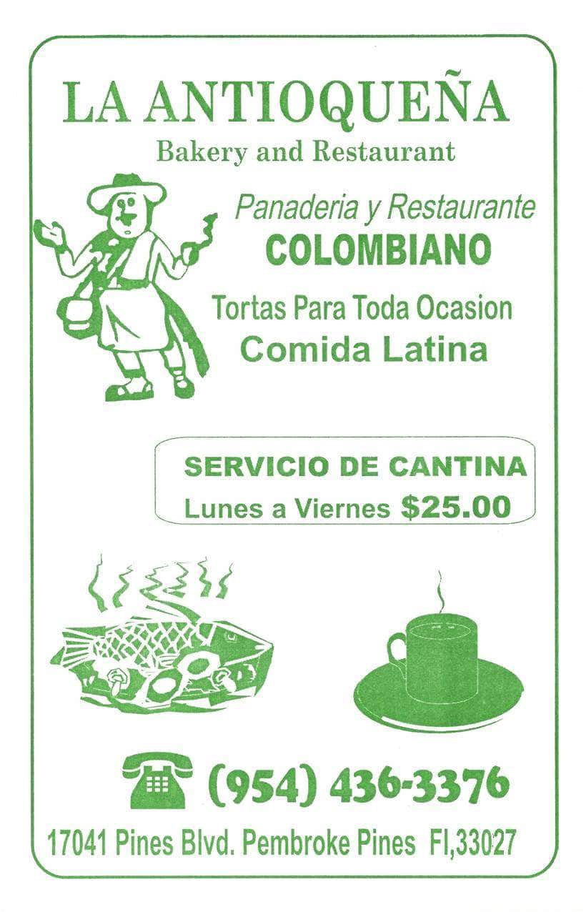 Menu at La Antioquena restaurant, Pembroke Pines