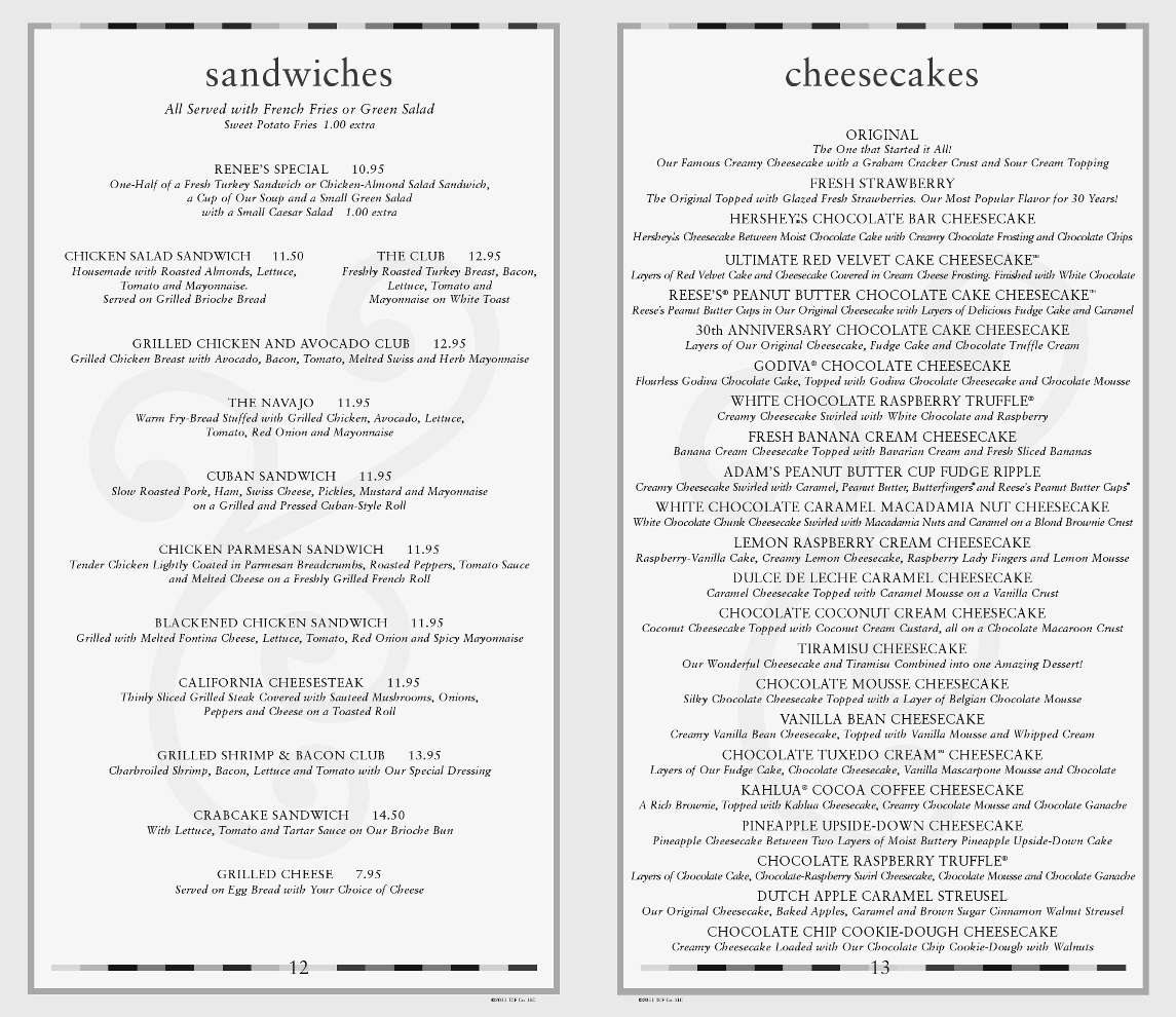 Menu at The Cheesecake Factory desserts, Pembroke Pines, SW 5th St