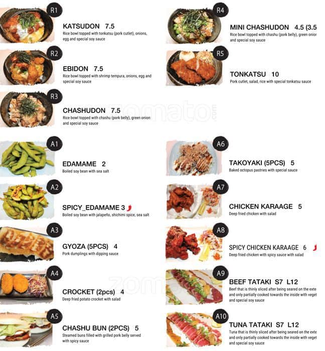 Menu at Ramen Hakata restaurant, Addison