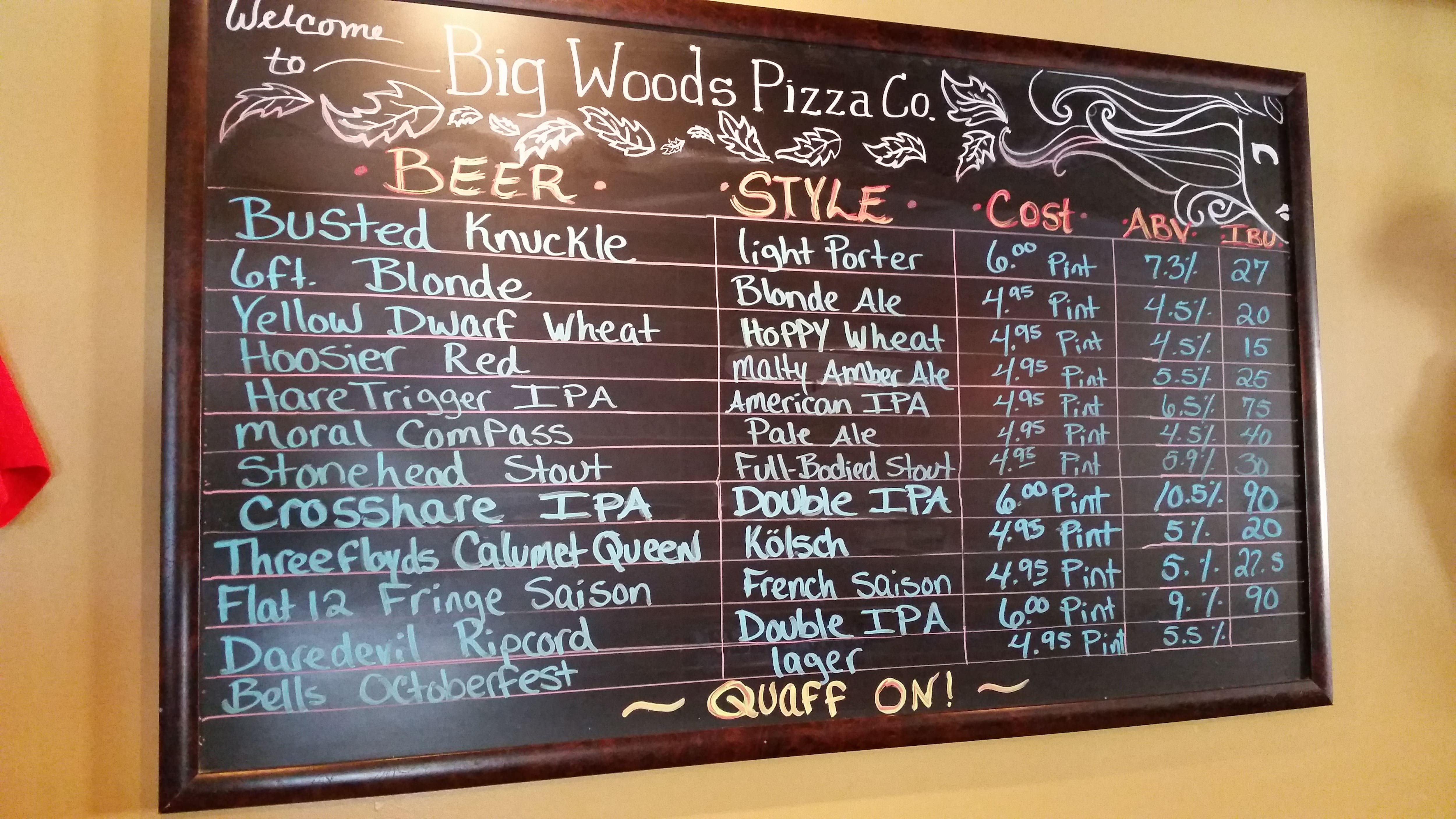Big Woods Pizza Company a Bloomington: Foto del Menu con Prezzi
