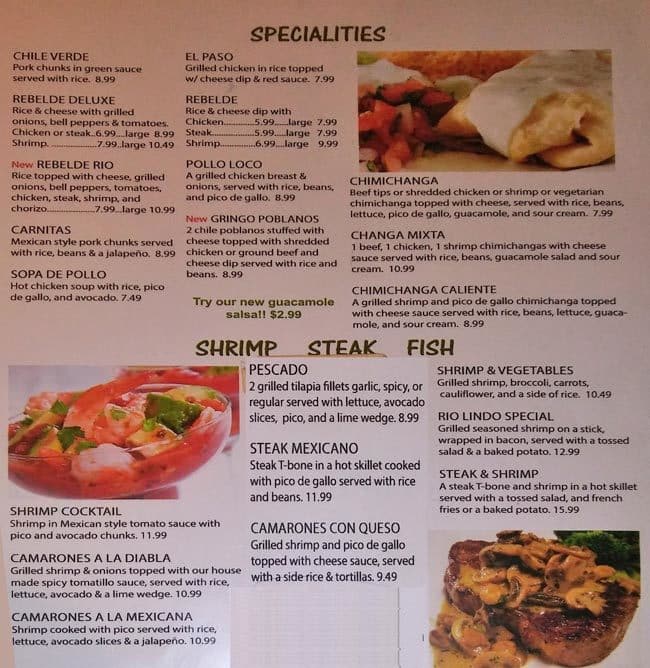 Menu at Rio Lindo Mexican Restaurant, Senatobia
